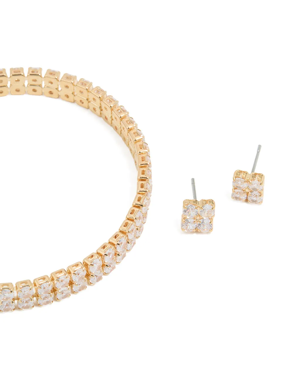 Gold Cubic Zirconia Tennis Bracelet & Earrings Set sold by lovisa product image thumbnail 2