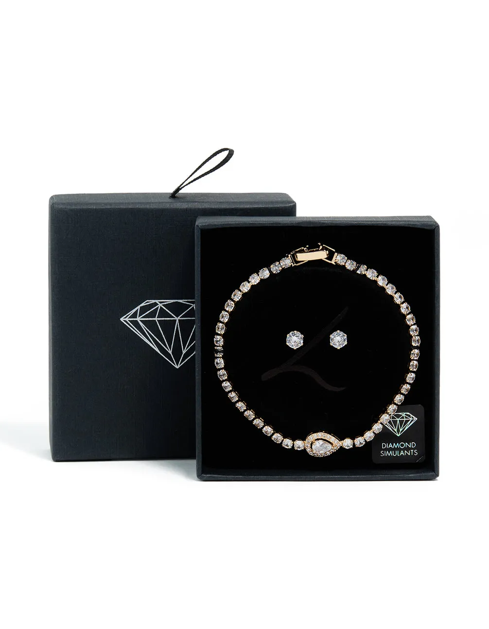Gold Cubic Zirconia Pear Detail Centre Tennis Bracelet & Earrings Set sold by lovisa product image thumbnail 3
