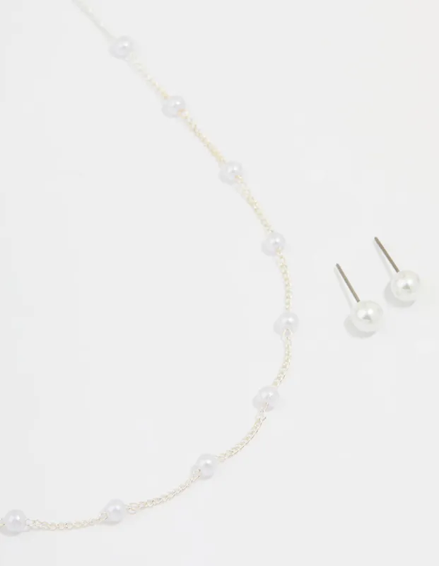 Silver Pearl Necklace & Earrings Set sold by lovisa