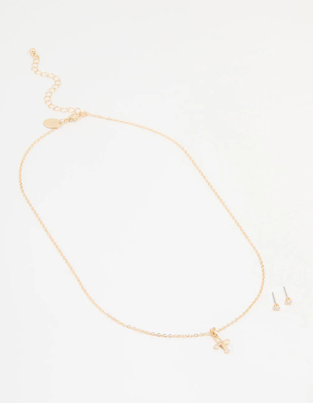 Gold Cubic Zirconia Cross Necklace & Earrings Set sold by lovisa product image thumbnail 2