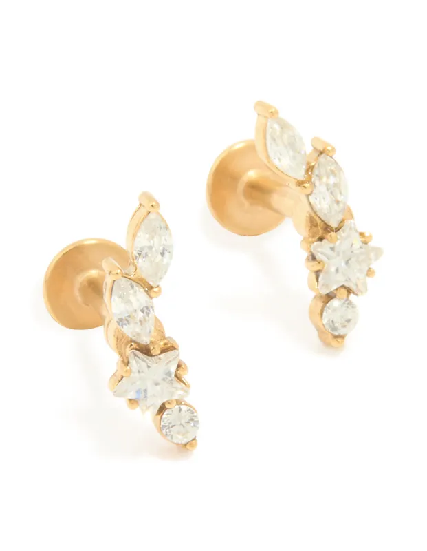 Gold Plated Surgical Steel Leaf Cubic Zirconia Flat Back Studs sold by lovisa