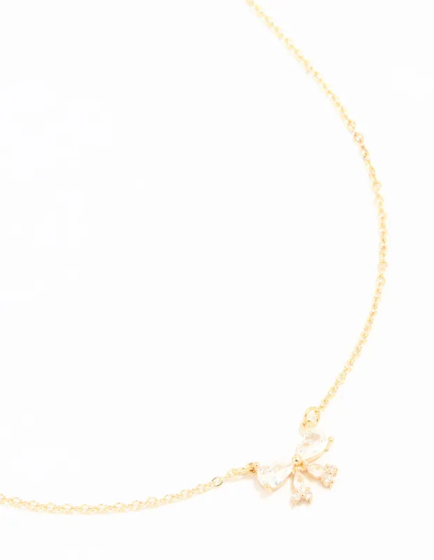 Gold Plated Cubic Zirconia Small Bow Pendant Necklace sold by lovisa