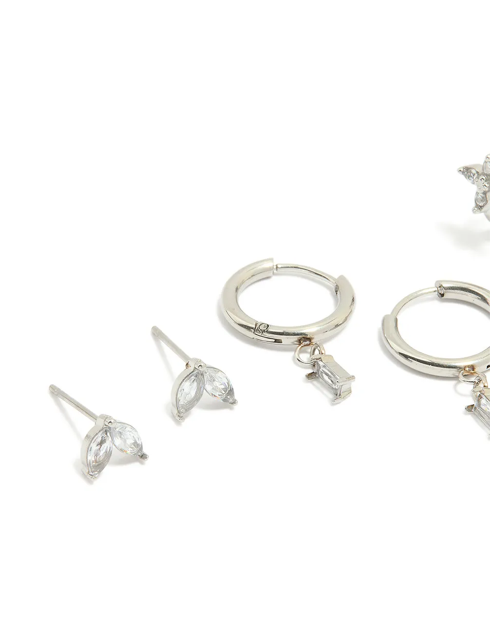 Waterproof Stainless Steel Cubic Zirconia & Baguette Flower Huggie Earrings 4-Pack sold by lovisa product image thumbnail 2