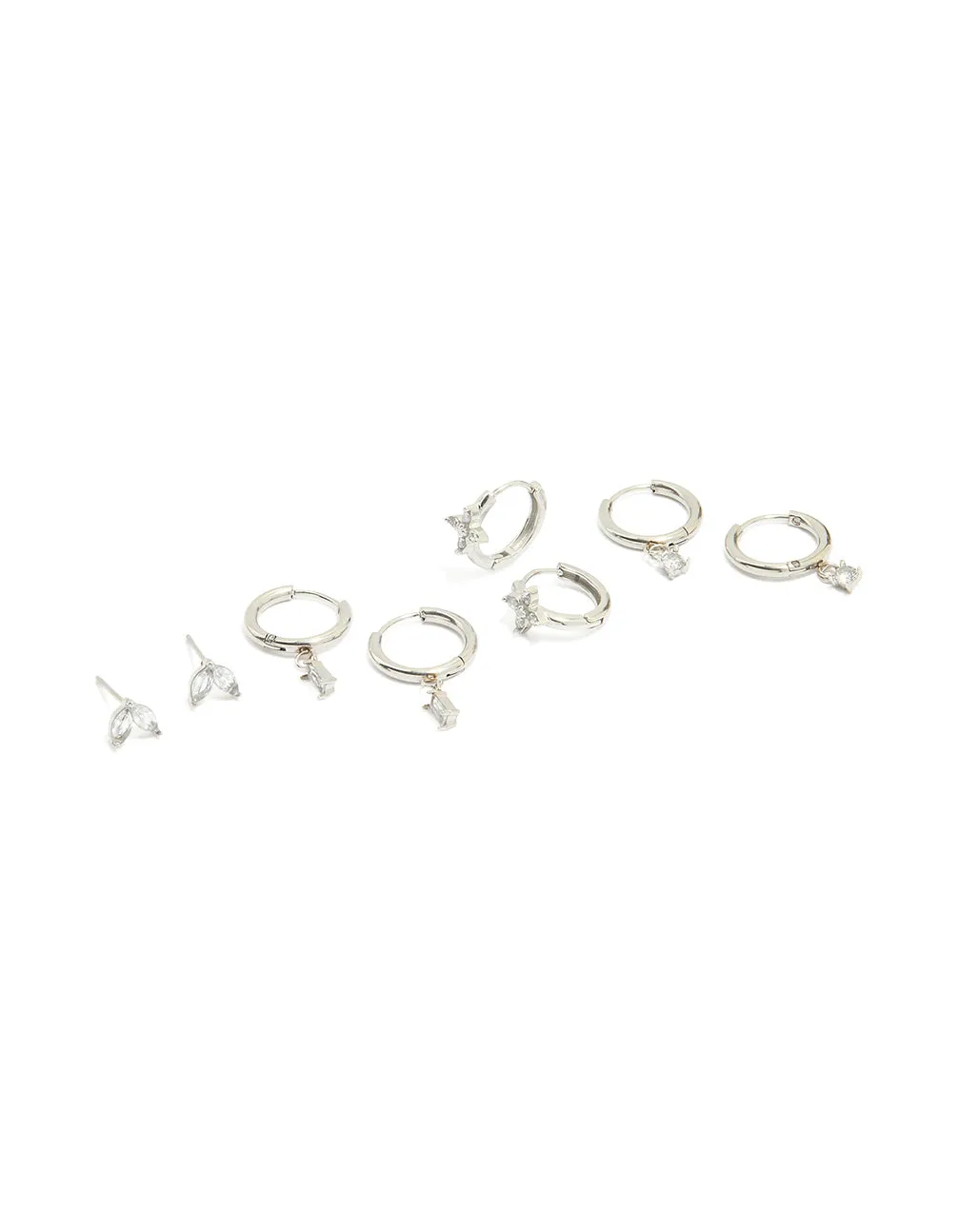 Waterproof Stainless Steel Cubic Zirconia & Baguette Flower Huggie Earrings 4-Pack sold by lovisa