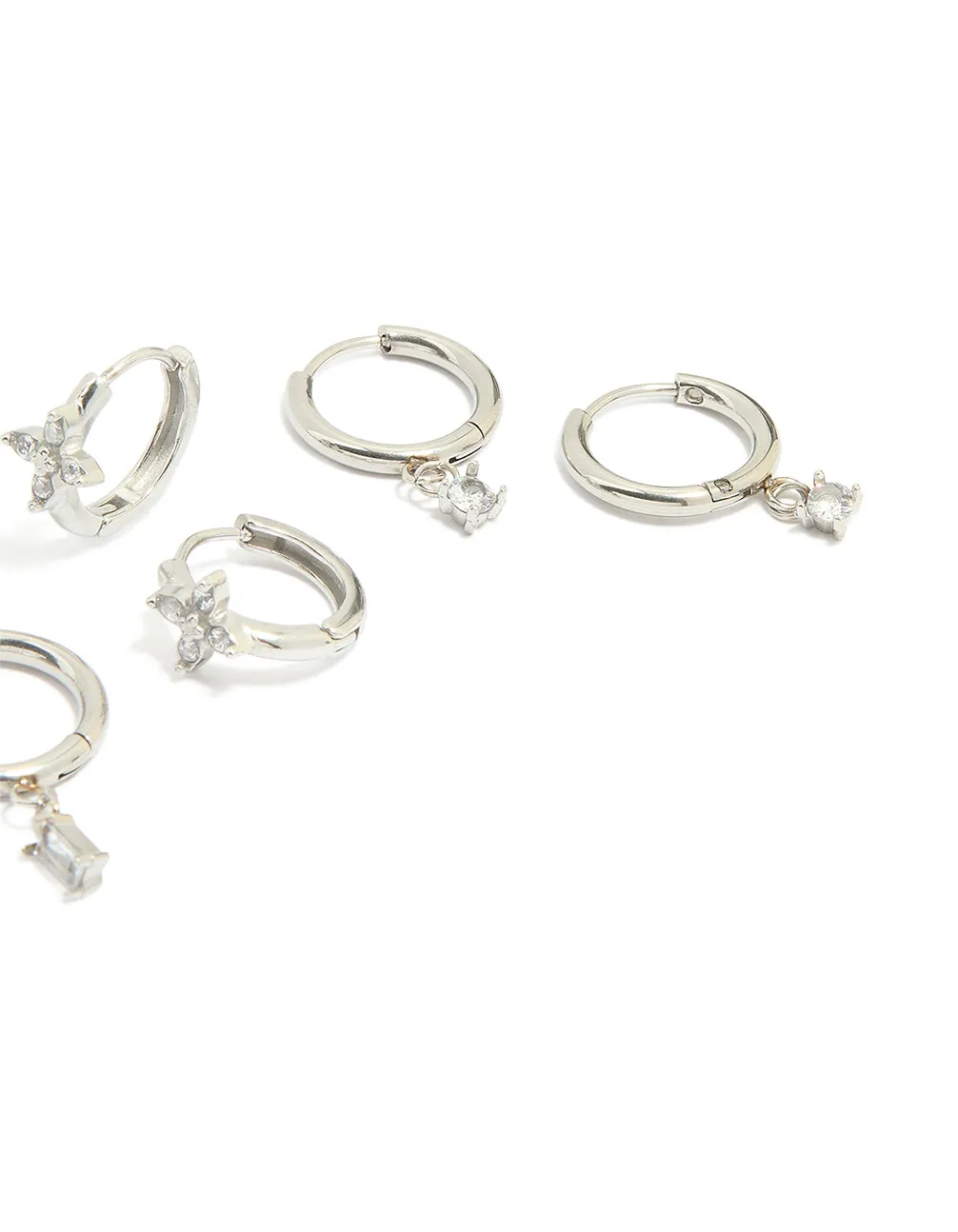 Waterproof Stainless Steel Cubic Zirconia & Baguette Flower Huggie Earrings 4-Pack sold by lovisa product image thumbnail 3