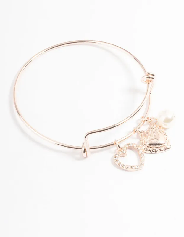 Rose Gold Pearl & Heart Charm Bracelet sold by lovisa