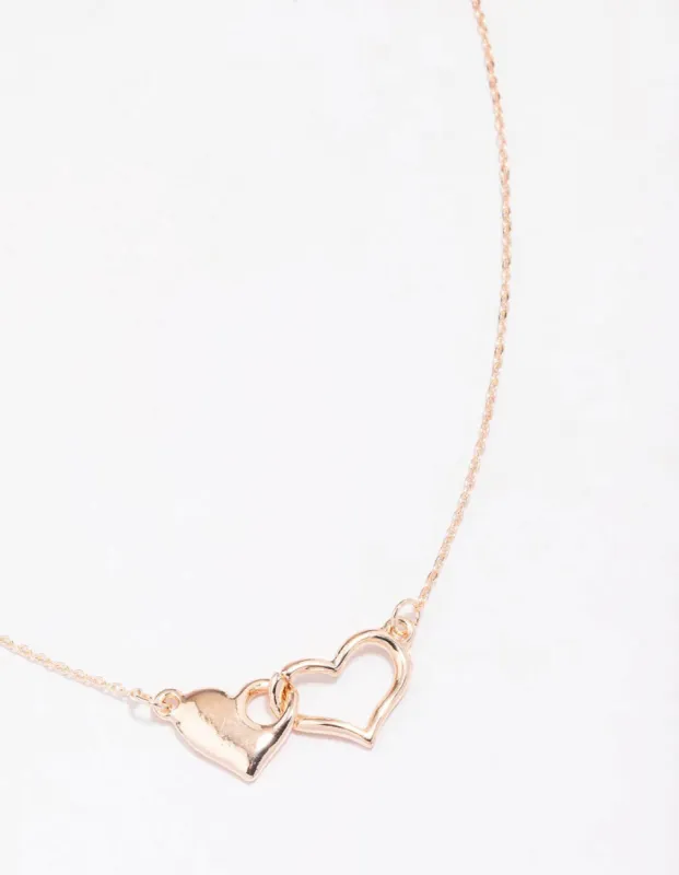 Rose Gold Solid Interlocking Heart Pendant Necklace sold by lovisa