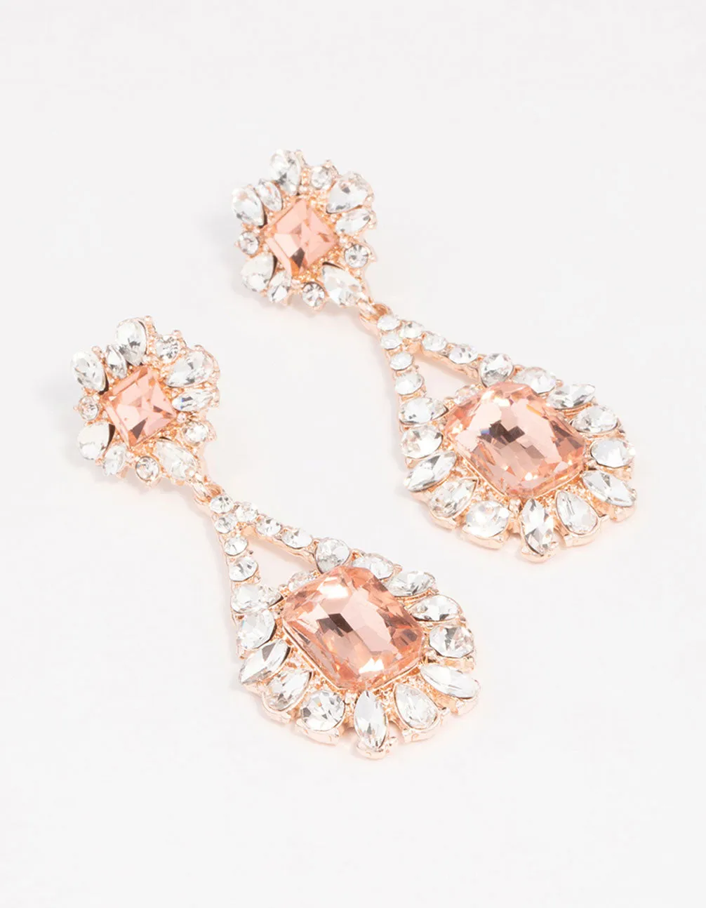Rose Gold Antique Pink Stone Drop Earrings sold by lovisa