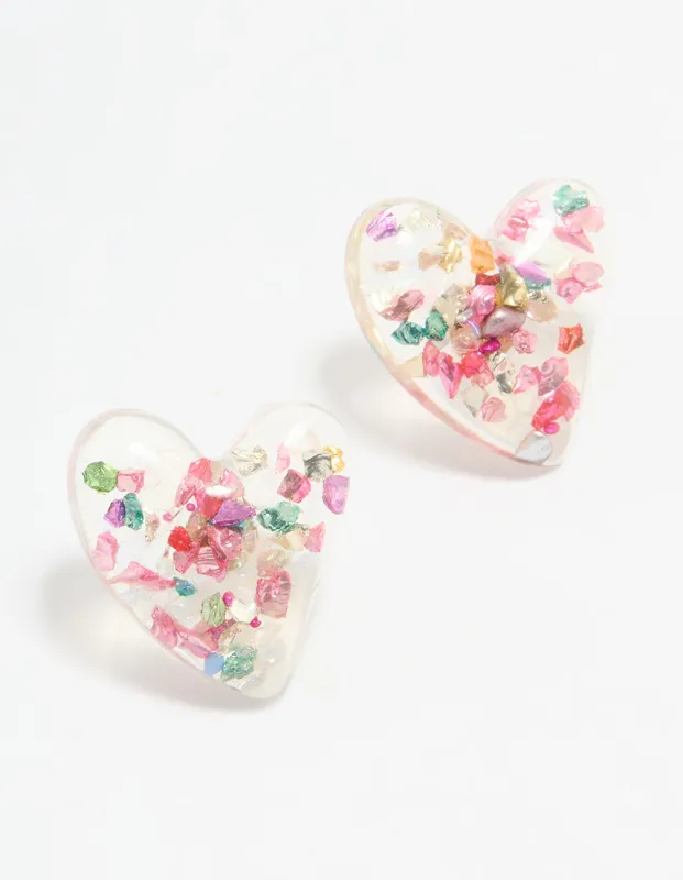 Acrylic Glitter Bubble Heart Stud Earrings sold by lovisa