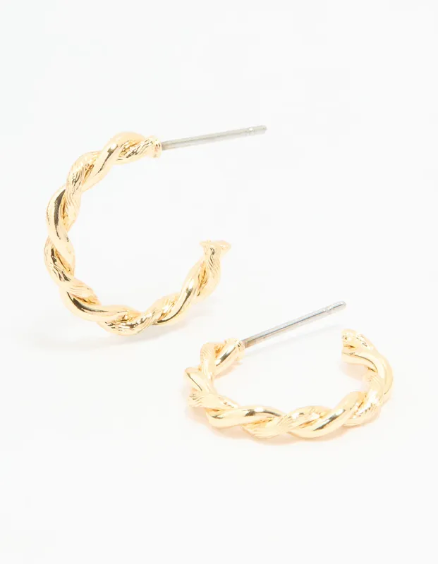 Gold Textured Twisted Hoop Earrings sold by lovisa