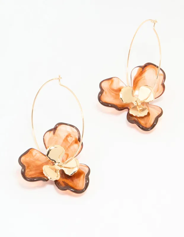 Gold Acrylic Flower Hoop Earrings sold by lovisa