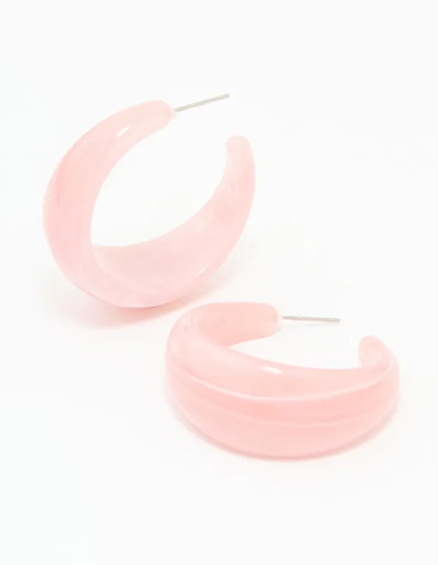 Pink Acrylic Marble Hoop Earrings sold by lovisa