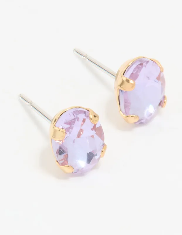 Gold Purple Diamante Oval Stud Earrings sold by lovisa