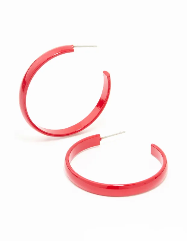 Pink Coated Metal Shiny Flat Hoop Earrings sold by lovisa