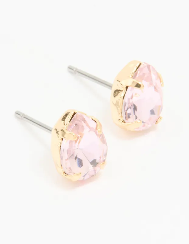 Gold Pink Diamante Pear Stud Earrings sold by lovisa
