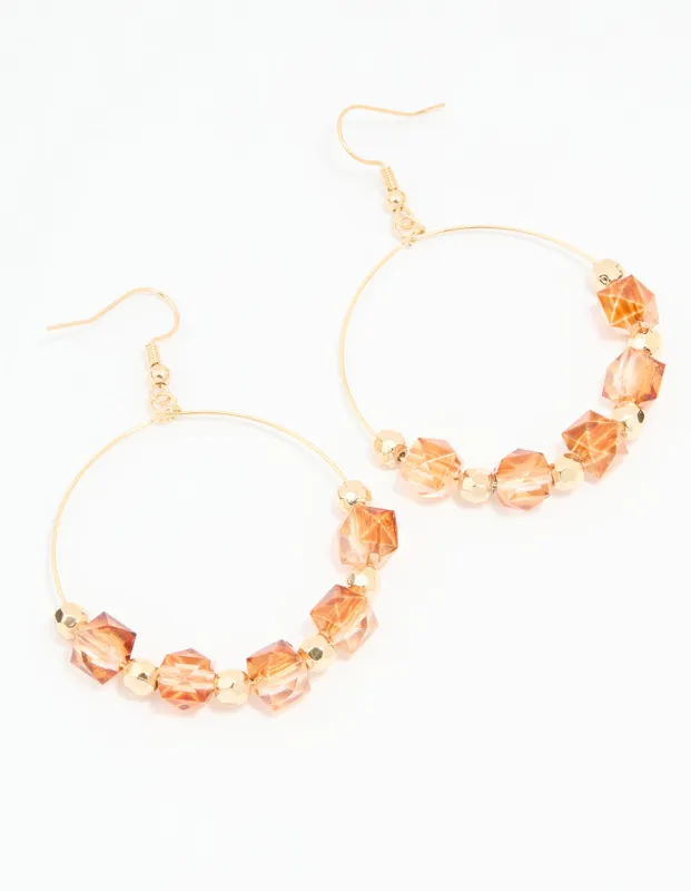 Gold Neutral Beaded Hoop Earrings sold by lovisa