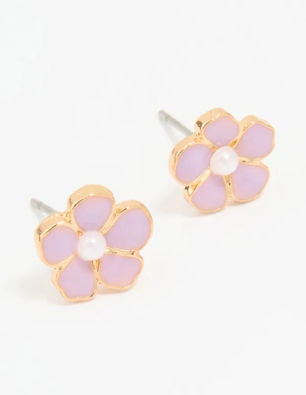 Gold Pink Pearl Center Flower Stud Earrings sold by lovisa