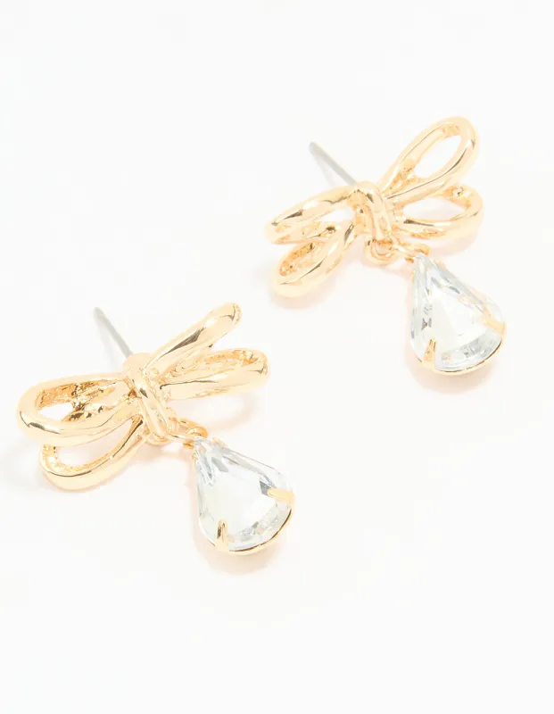 Gold Diamante Bow Stud Earrings sold by lovisa