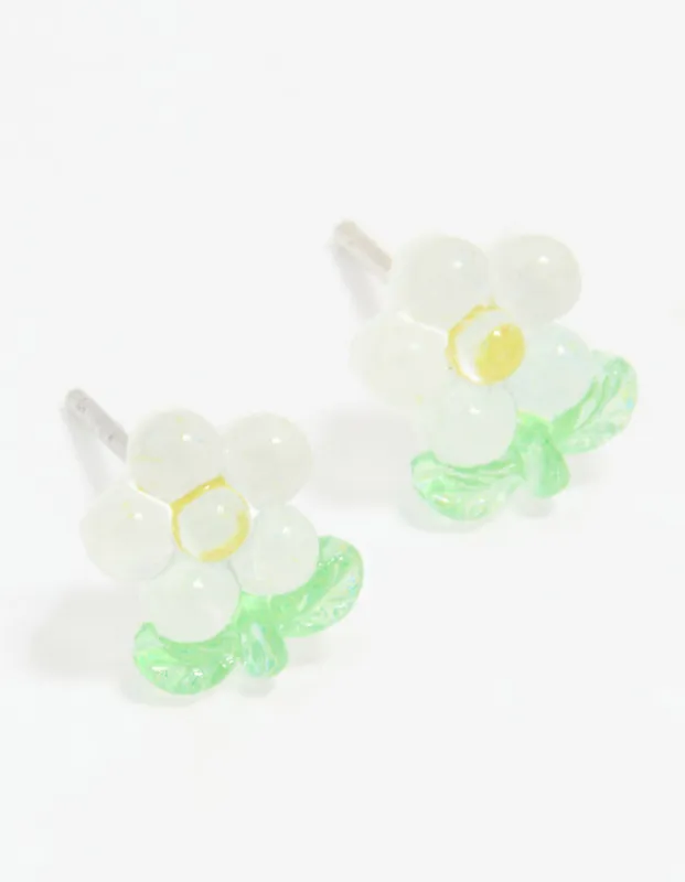 Acrylic Bubble White Daisy Stud Earrings sold by lovisa