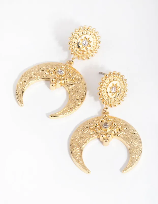 18ct Gold Plated Cubic Zirconia Textured Crescent Moon Earrings sold by lovisa