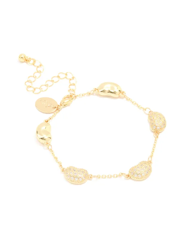 Gold Plated Brass Cubic Zirconia Pebble Charm Bracelet sold by lovisa