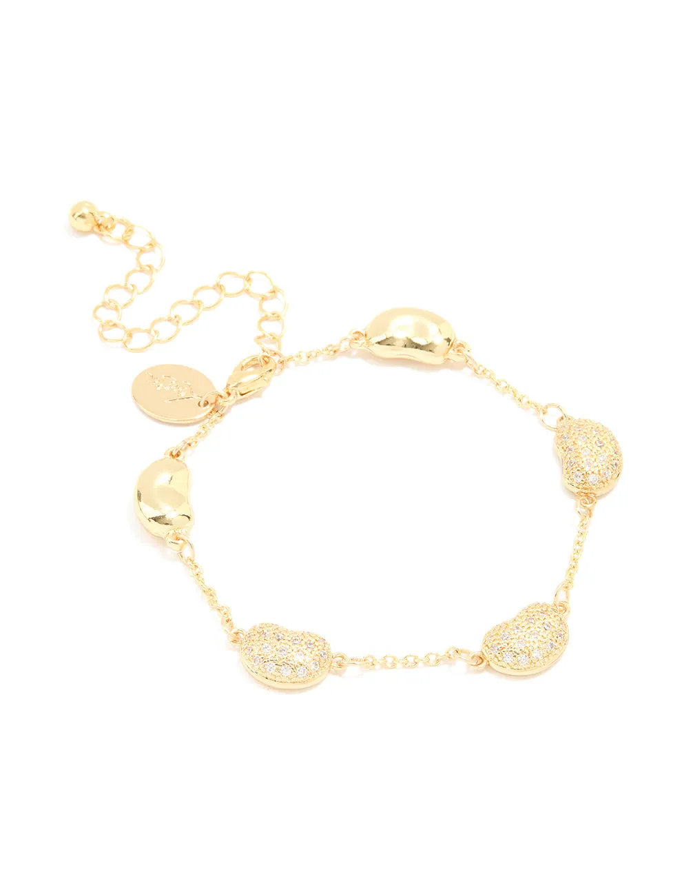Gold Plated Brass Cubic Zirconia Pebble Charm Bracelet sold by lovisa