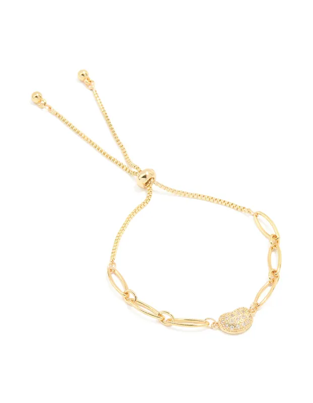 Gold Plated Brass Cubic Zirconia Pebble Chain Link Toggle Bracelet sold by lovisa