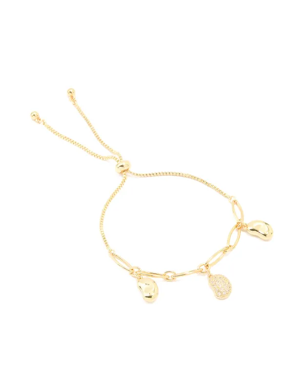 Gold Plated Brass Cubic Zirconia Triple Pebble Toggle Bracelet sold by lovisa