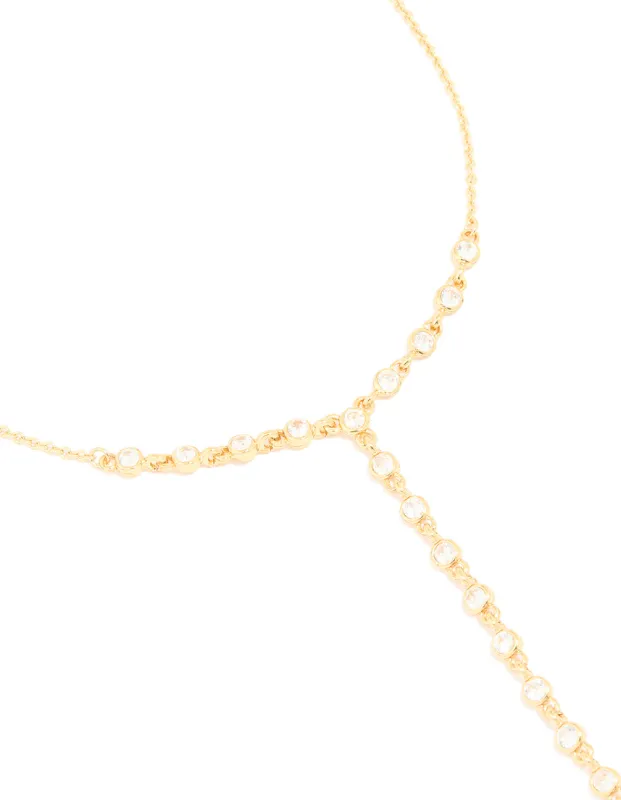Gold Plated Bezel Cubic Zirconia Y-Necklace sold by lovisa