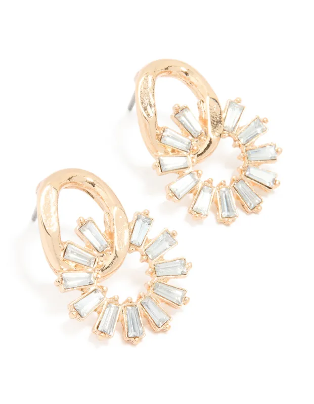 Gold Diamante Link Stud Earrings sold by lovisa