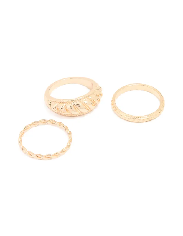 Gold Ribbed & Twisted Rings 3-Pack sold by lovisa