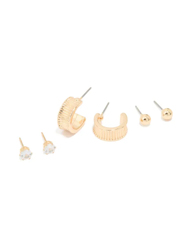 Gold Diamante Ribbon Hoop & Stud Earrings 3-Pack sold by lovisa