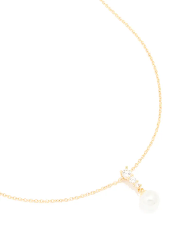 Gold Plated Cubic Zirconia & Pearl Pendant Necklace sold by lovisa