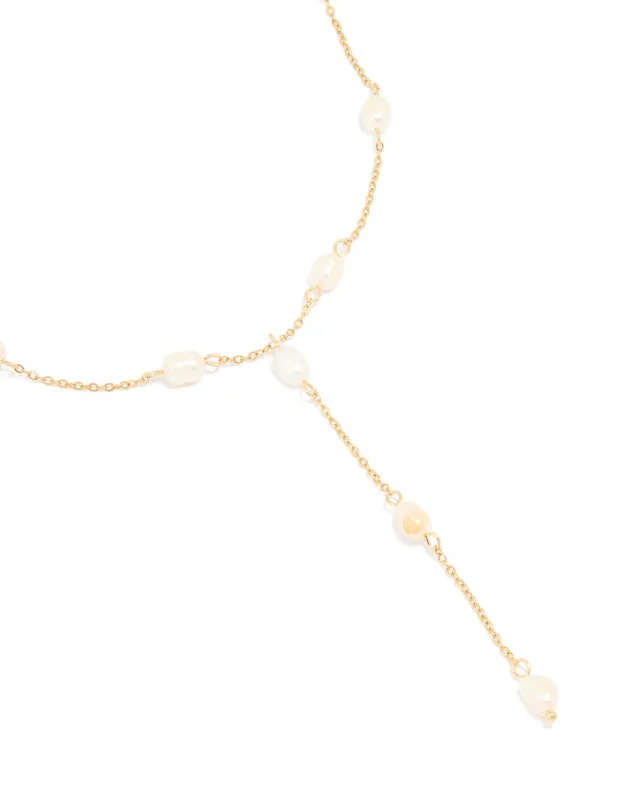 Gold Plated Freshwater Pearl Station Y-Necklace sold by lovisa