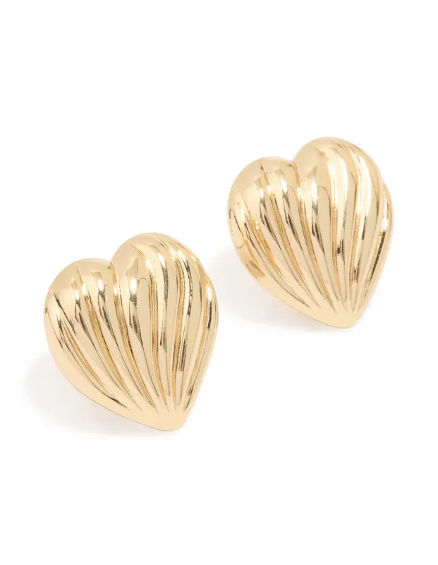 Gold Wave Heart Stud Earrings sold by lovisa