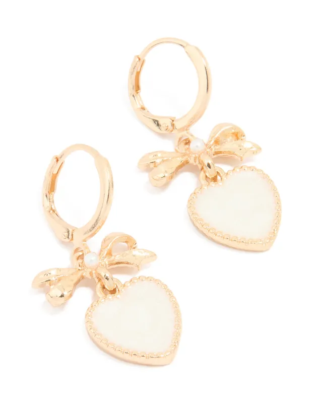 Gold Bow Heart Huggie Earrings sold by lovisa