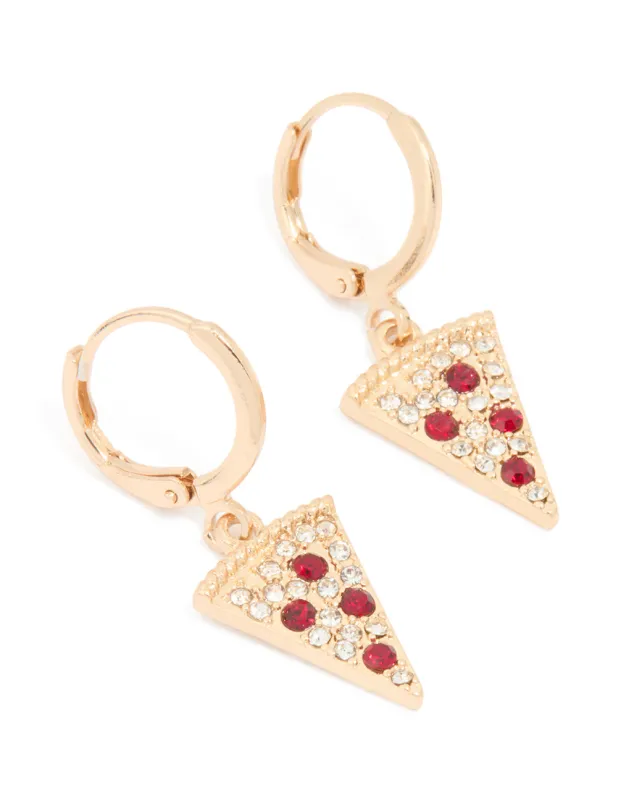 Gold Diamante Pizza Huggie Earrings sold by lovisa
