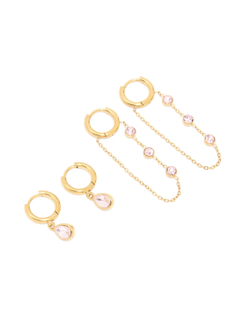 Waterproof Gold Plated Cubic Zirconia Chain Droplet Earrings 2-Pack sold by lovisa