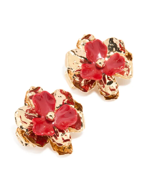 Gold Acrylic Organic Flower Stud Earrings sold by lovisa