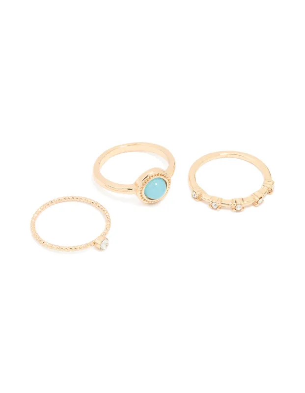Gold Diamante Round Signet Rings 3-Pack sold by lovisa
