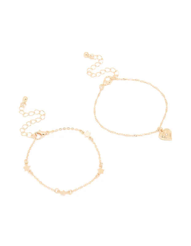 Gold Heart & Star Bracelets 2-Pack sold by lovisa