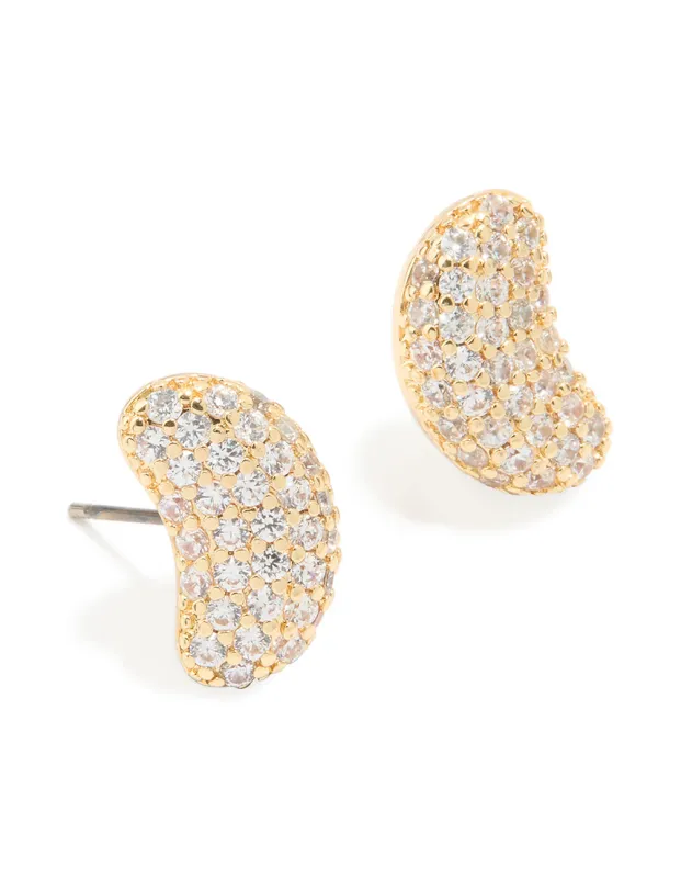 Gold Plated Brass Cubic Zirconia Pavé Pebble Stud Earrings sold by lovisa