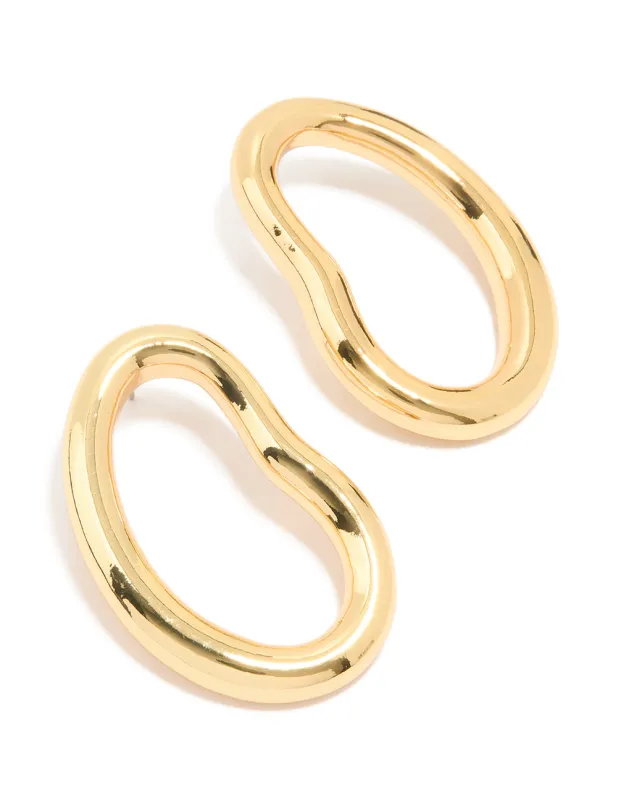 Gold Plated Organic Open Oval Stud Earrings sold by lovisa