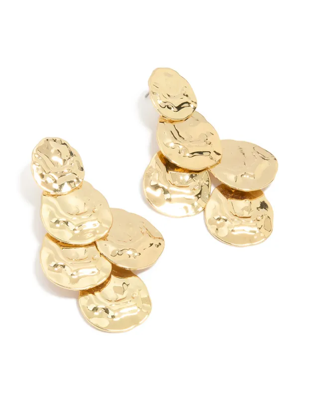 Gold Plated MoltenTextured Disc Drop Earrings sold by lovisa