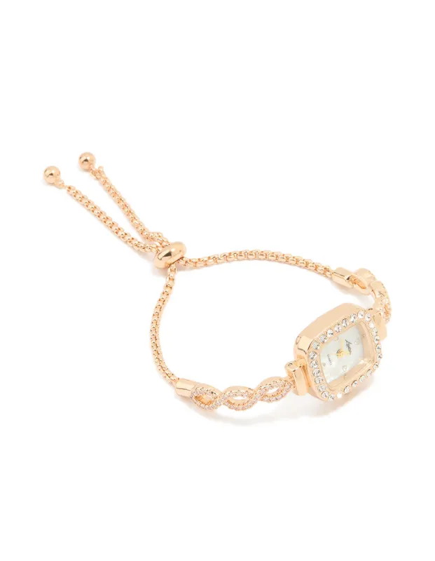 Gold Cubic Zirconia Rectangular Face Toggle Watch sold by lovisa