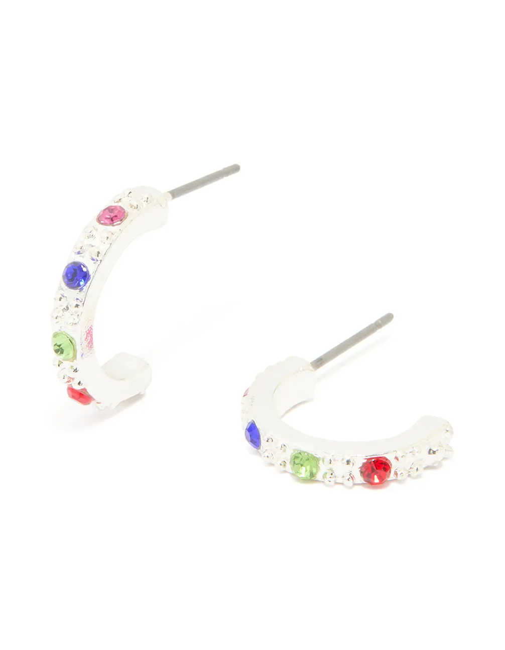 Silver Diamante Multicoloured Huggie Earrings sold by lovisa