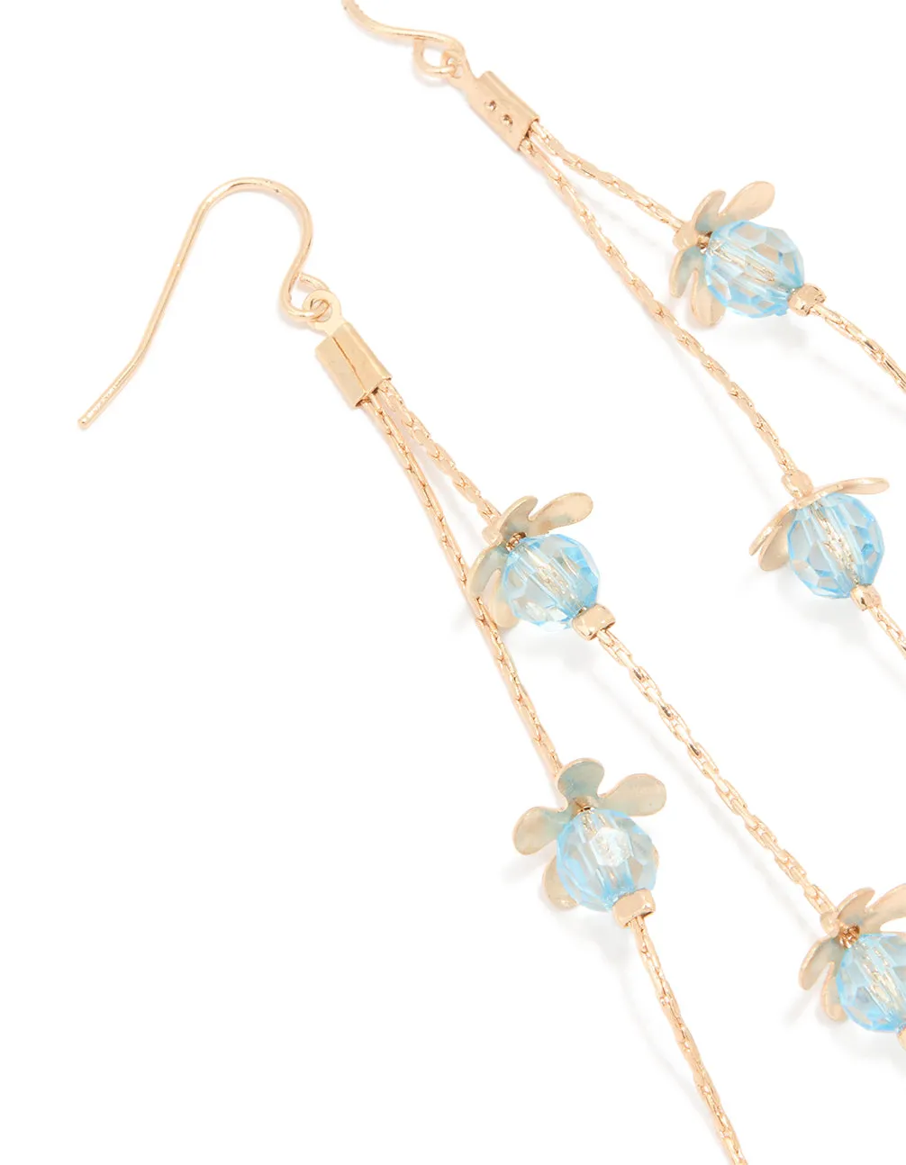 Gold Blue Beaded Flower Chain Drop Earrings sold by lovisa product image thumbnail 2
