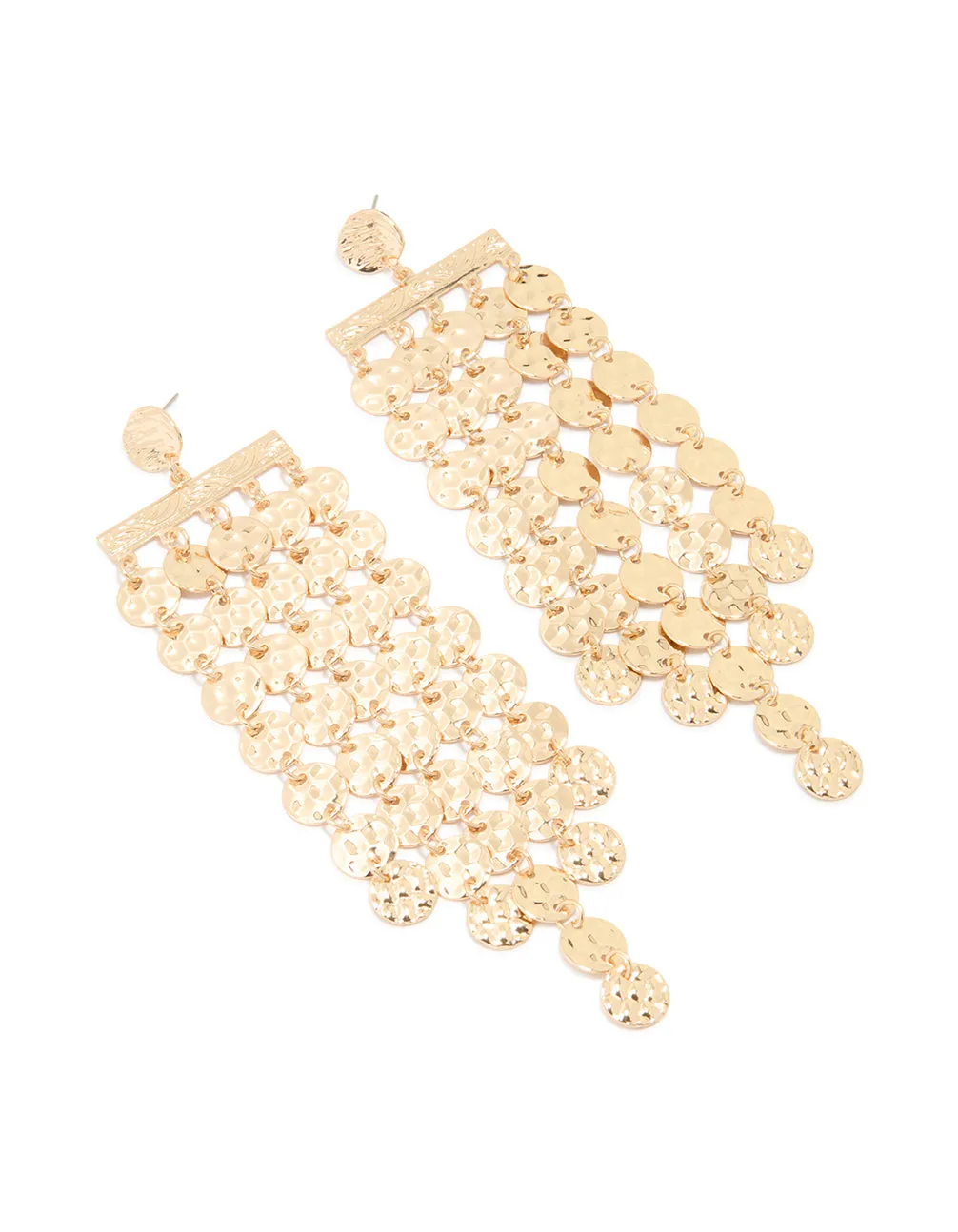 Gold Hammered Disc Chandelier Earrings sold by lovisa