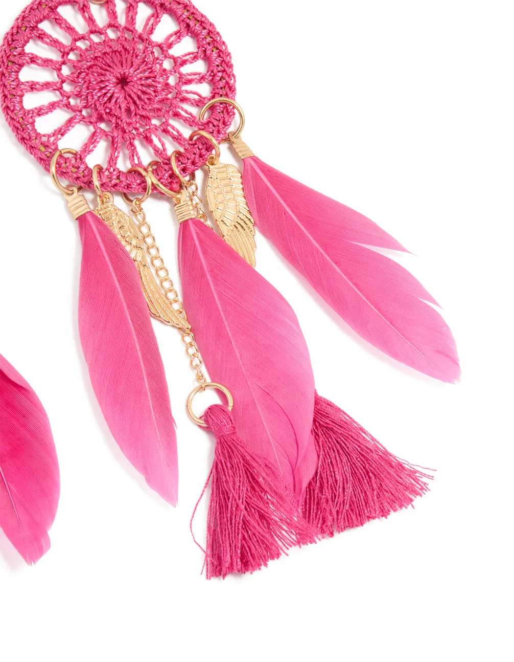 Gold Pink Feather Dreamcatcher Drop Earrings sold by lovisa product image thumbnail 3