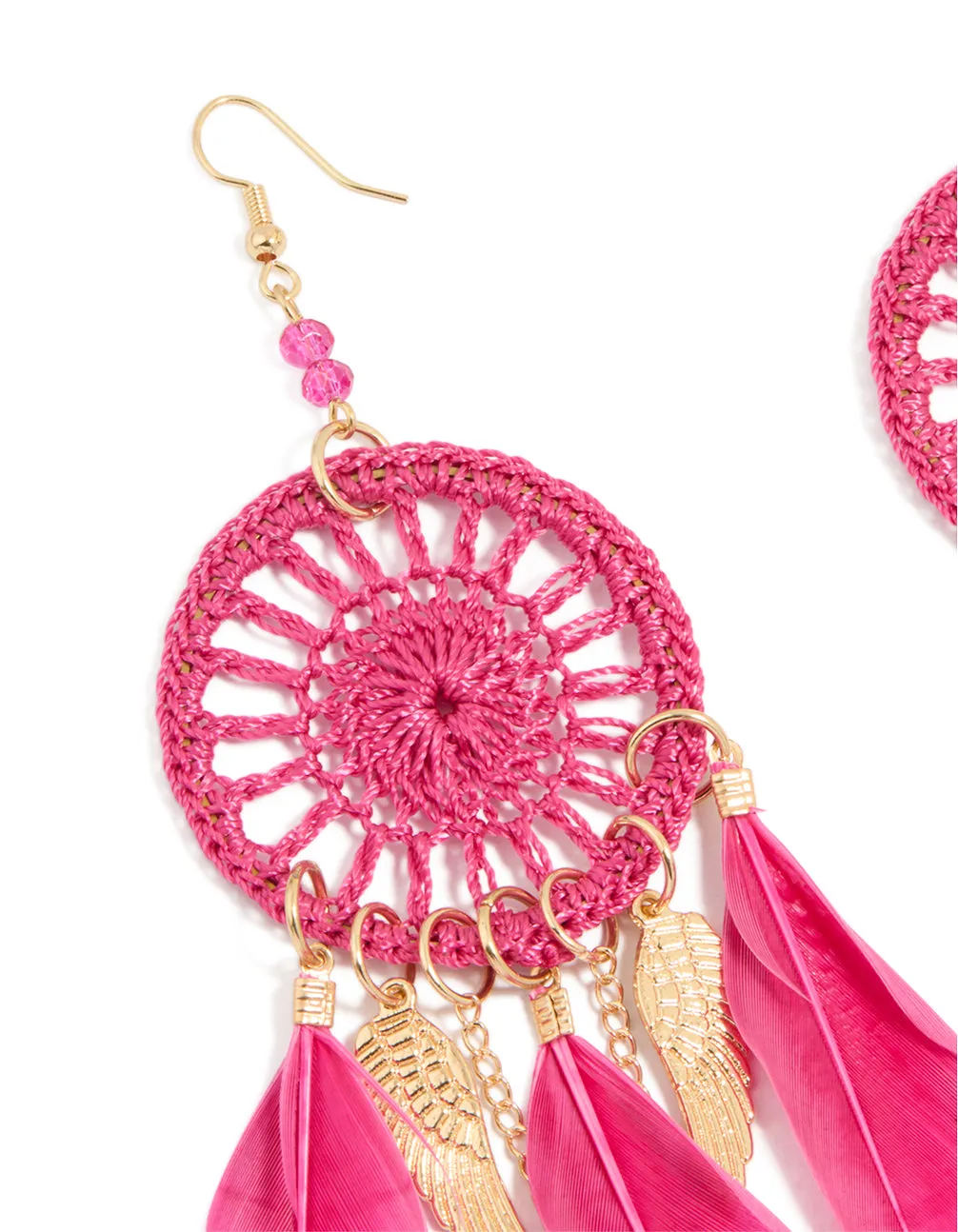 Gold Pink Feather Dreamcatcher Drop Earrings sold by lovisa product image thumbnail 2